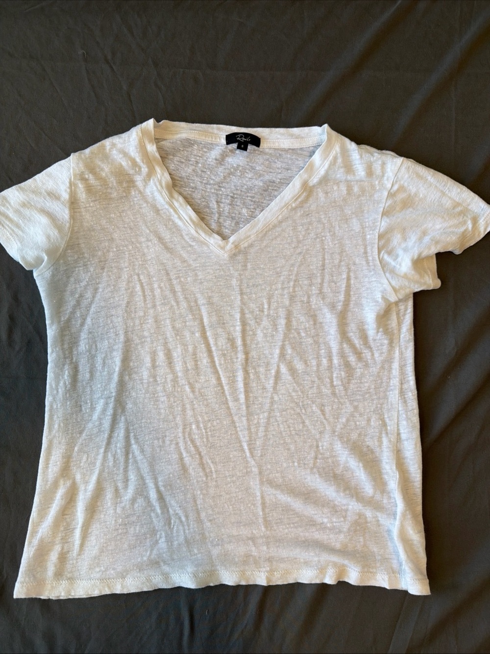 Rails White V-Neck Short Sleeve Tee Linen